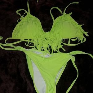 Lime green fringe bikini